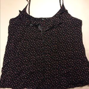 Button Front Tank w Floral Print and Ruffled Top